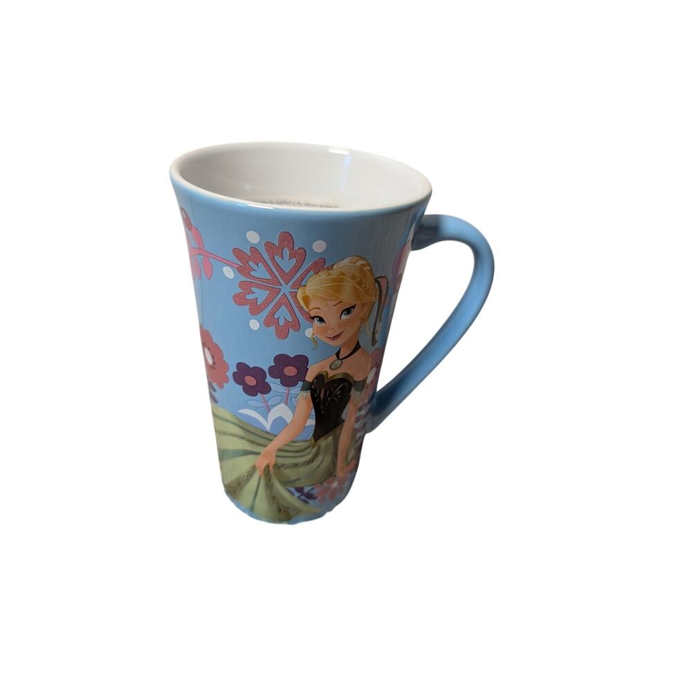 Disney Store Frozen Princess Anna Tall Ceramic Latte Coffee Mug Blue 16 oz